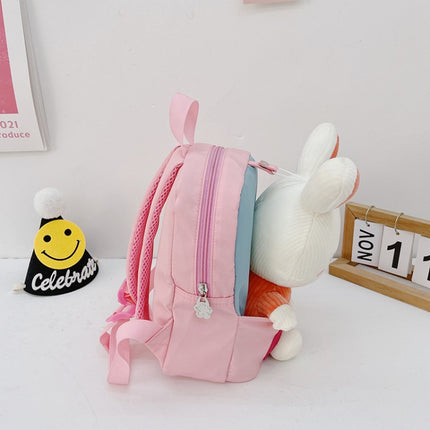 Kindergarten School Bag Plush Toy Children Cute Cartoon Backpack(With Hat Bunny Purple)-garmade.com