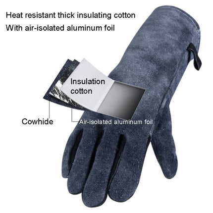 Cowhide BBQ Gloves Thickened Anti-hot Oven Welding Protection Gloves, Specification: A2416 14 inch Gray-garmade.com