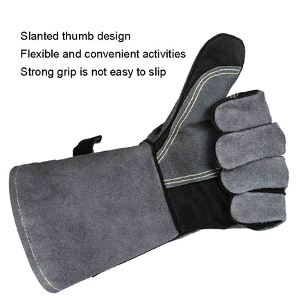 Cowhide BBQ Gloves Thickened Anti-hot Oven Welding Protection Gloves, Specification: A2415 16 inch Gray Black-garmade.com
