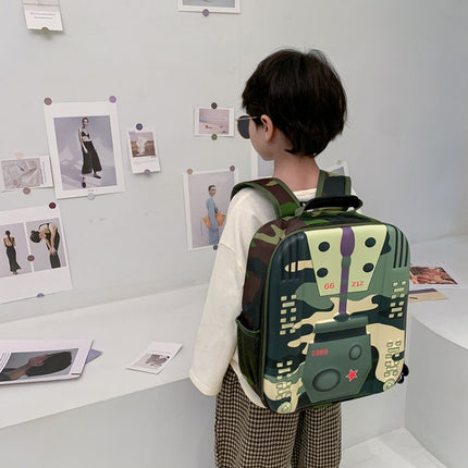 Kindergarten School Bag Children Cartoon Tank Backpack(Green)-garmade.com