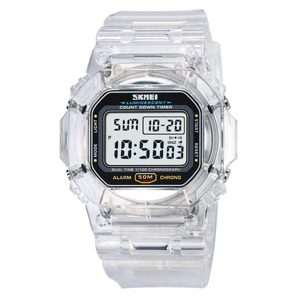 SKMEI 1999 Outdoor Sports Simple Transparent Shell Waterproof Alarm Clock Watch(White)-garmade.com