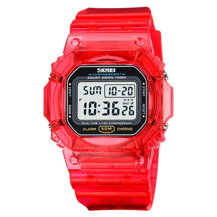 SKMEI 1999 Outdoor Sports Simple Transparent Shell Waterproof Alarm Clock Watch(Red)-garmade.com