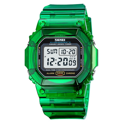 SKMEI 1999 Outdoor Sports Simple Transparent Shell Waterproof Alarm Clock Watch(Green)-garmade.com