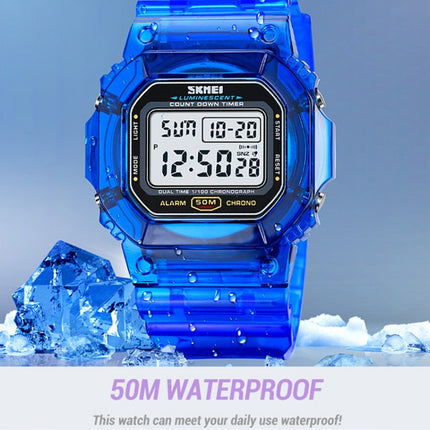 SKMEI 1999 Outdoor Sports Simple Transparent Shell Waterproof Alarm Clock Watch(Red)-garmade.com