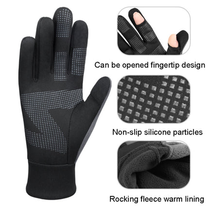 Touch Screen Anti-slip Waterproof Outdoor Sports Warm Cycling Gloves, Size: L(Black)-garmade.com