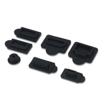 For PS5 2sets 7pcs/Set Dust Plug Silicone Dust Protector Anti-Dust Cover(Black)-garmade.com