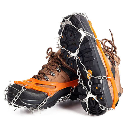 F11-1 11 Teeth 201 Stainless Steel Outdoor Snow and Ice Mountaineering Non-slip Shoes Cover(M Orange)-garmade.com
