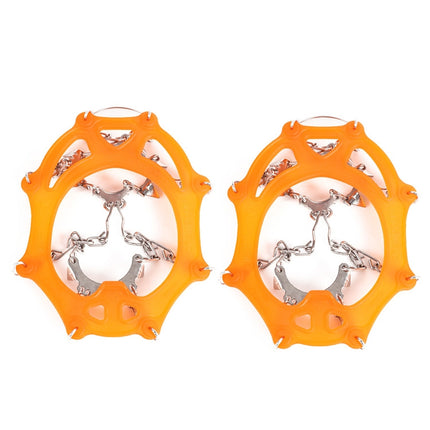 F11-1 11 Teeth 201 Stainless Steel Outdoor Snow and Ice Mountaineering Non-slip Shoes Cover(M Orange)-garmade.com