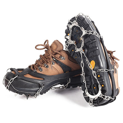 F11-1 11 Teeth 201 Stainless Steel Outdoor Snow and Ice Mountaineering Non-slip Shoes Cover(M Black)-garmade.com