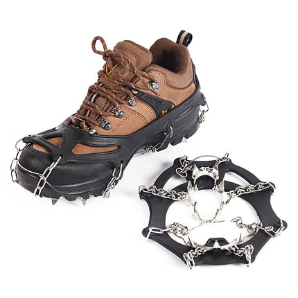 F11-1 11 Teeth 201 Stainless Steel Outdoor Snow and Ice Mountaineering Non-slip Shoes Cover(M Black)-garmade.com
