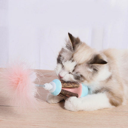 2pcs Wooden Polygonum Feather Amusing Cat Tumbler Cat Toy, Size: 24x6cm(Blue Pink)-garmade.com