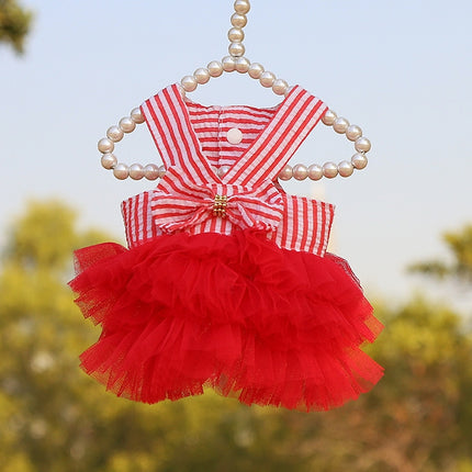 2pcs Pet Mesh Skirt Dress Dog Cat Clothes, Size: XS(Suspender Stripes Red)-garmade.com