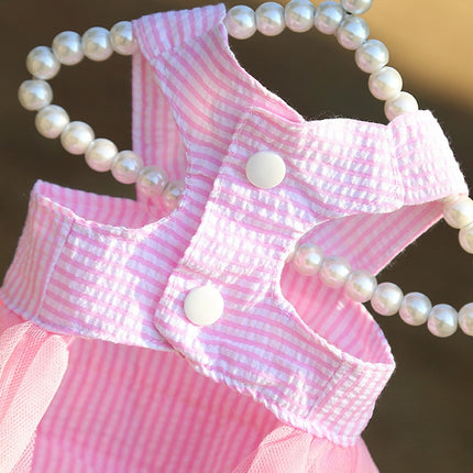 2pcs Pet Mesh Skirt Dress Dog Cat Clothes, Size: L(Suspender Pink Denim)-garmade.com