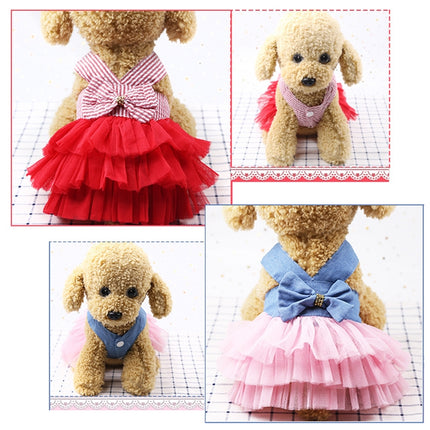 2pcs Pet Mesh Skirt Dress Dog Cat Clothes, Size: L(Suspender Pink Denim)-garmade.com
