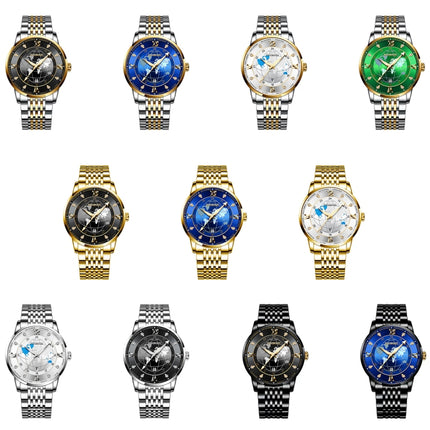 BINBOND B1117 30M Waterproof Earth Dial Butterfly Buckle Luminous Quartz Watch(Full-gold-White-Gold)-garmade.com