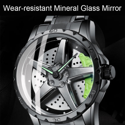 BINBOND D002 Car Hub Dial Multifunctional Waterproof and Wear-resistant Men's Watch(White Steel-Green)-garmade.com