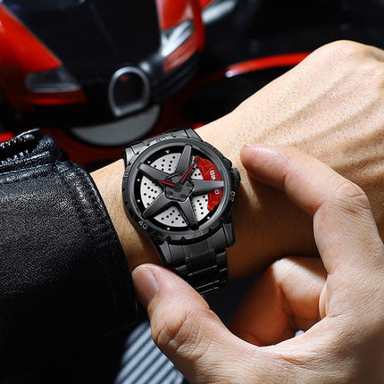 BINBOND D002 Car Hub Dial Multifunctional Waterproof and Wear-resistant Men's Watch(Black Steel-Red)-garmade.com