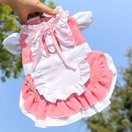 Pet Parent-child Dress Maid Skirt Can Be Hung With Leash, Size: XS(Pink)-garmade.com