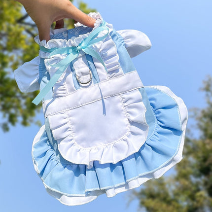Pet Parent-child Dress Maid Skirt Can Be Hung With Leash, Size: XS(Blue)-garmade.com