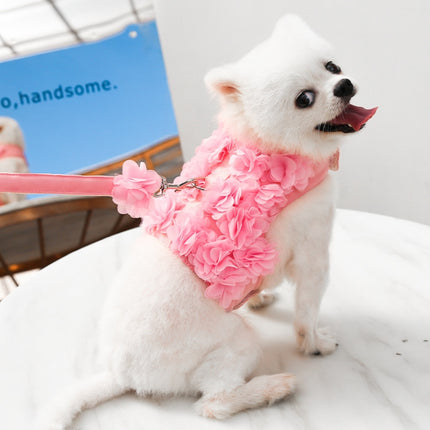 Pet Lace Vest Clothes Harness Leash, Size: S(3D Flower Pink)-garmade.com