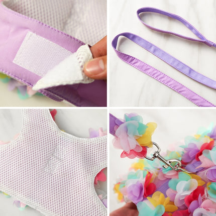 Pet Lace Vest Clothes Harness Leash, Size: M(3D Flowers Purple)-garmade.com