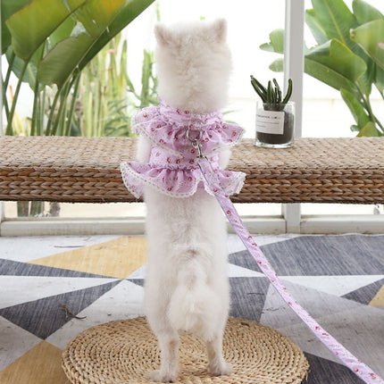 Pet Lace Vest Clothes Harness Leash, Size: L(3D Flower Pink)-garmade.com
