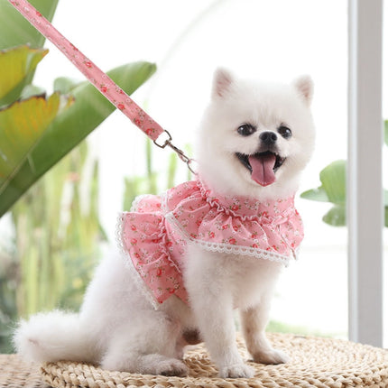 Pet Lace Vest Clothes Harness Leash, Size: M(Rose Red Floral)-garmade.com
