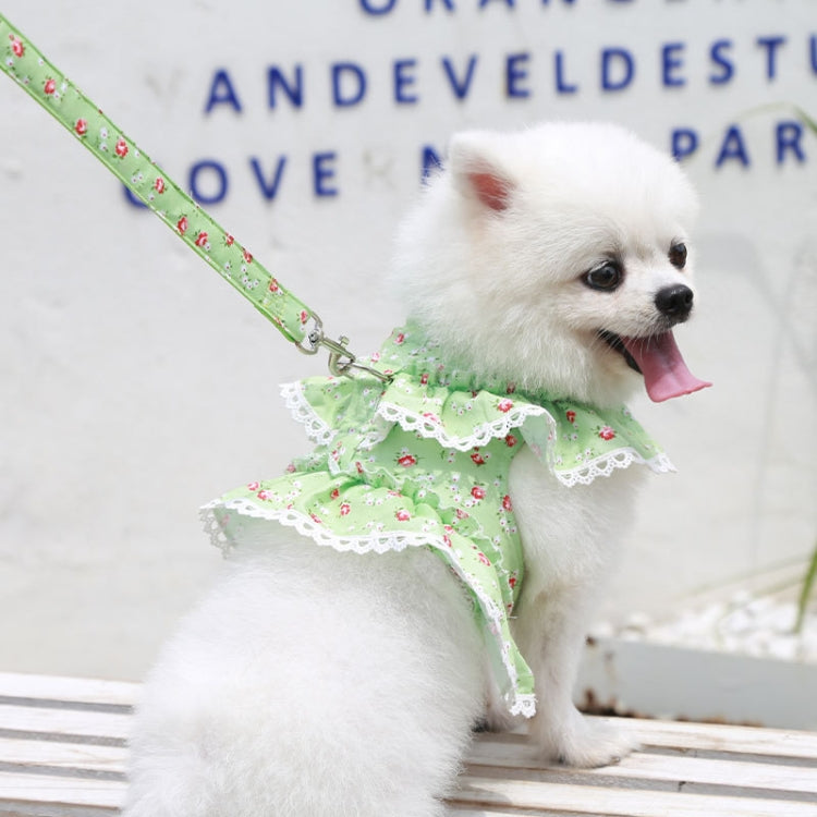 Pet Lace Vest Clothes Harness Leash, Size: L(Green Floral)-garmade.com
