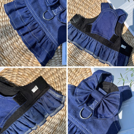 Pet Cat Denim Skirt Chest Back Leash for Dog Walking, Size: S(304)-garmade.com