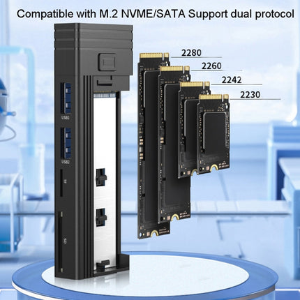 M.2 NVME SATA SSD Enclosure Adapter With 4 In 1 Hub USB 3.2 Gen 2 10Gbps HDD Adapter Support SD/TF Cardread(Black)-garmade.com
