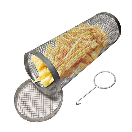 Outdoor Stainless Steel Barbecue Cage BBQ Round Mesh Tube 20cm With Hook-garmade.com