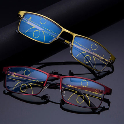 Progressive Multifocal Presbyopic Glasses Anti-blue Light Mobile Phone Glasses, Degree: +100(Gold)-garmade.com