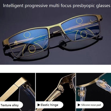 Progressive Multifocal Presbyopic Glasses Anti-blue Light Mobile Phone Glasses, Degree: +200(Wine Red)-garmade.com