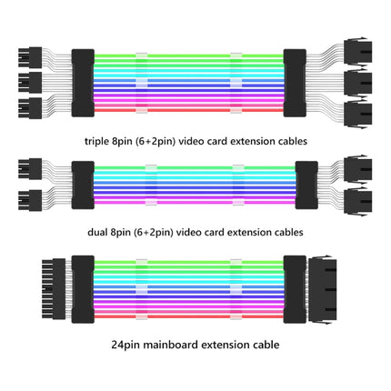 Double 8pin Graphics Card Power Supply Wire Black 5V ARGB Neon Color Line-garmade.com
