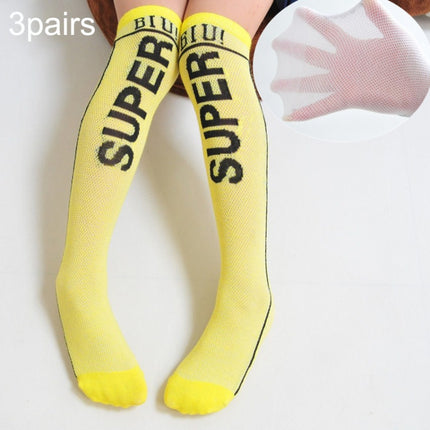 3pairs Spring And Autumn Student Children Skin-Friendly Alphabet SUP Mesh Long Cotton Socks About 42cm(Yellow)-garmade.com