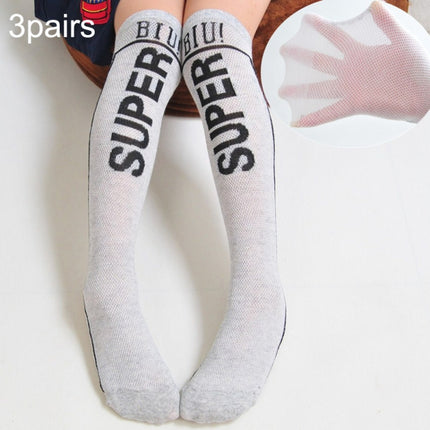3pairs Spring And Autumn Student Children Skin-Friendly Alphabet SUP Mesh Long Cotton Socks About 42cm(Gray)-garmade.com