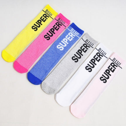 3pairs Spring And Autumn Student Children Skin-Friendly Alphabet SUP Mesh Long Cotton Socks About 35cm(Blue)-garmade.com