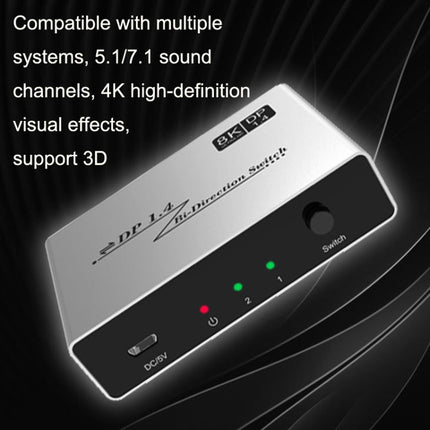 8K 60HZ 1.4V 2 In 1 Out DP Bidirectional Switcher(Grey)-garmade.com