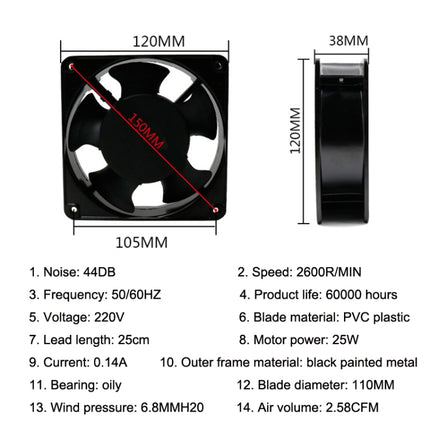 12cm 220V Cabinet Solder Smoke Exhaust Cooling Fan(Black)-garmade.com