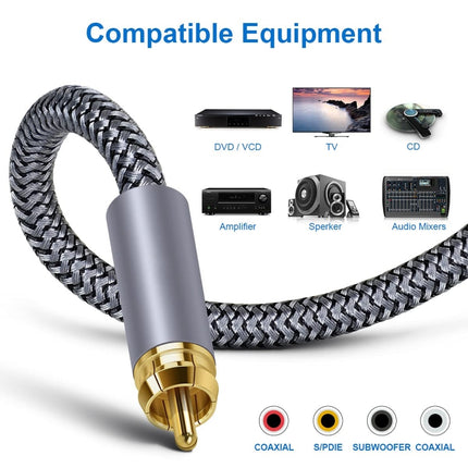 1.5m Pure Copper RCA Coaxial HIFI Digital Audio Cable SPDIF Subwoofer Speaker Cable(Silver Gray)-garmade.com