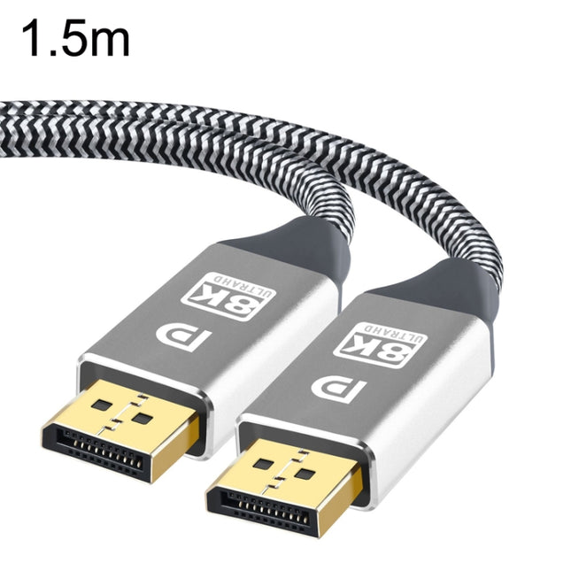 1.5m 1.4 Version DP Cable Gold-Plated Interface 8K High-Definition Display Computer Cable 30AWG OD:6.3MM With Nylon Mesh(Silver)-garmade.com