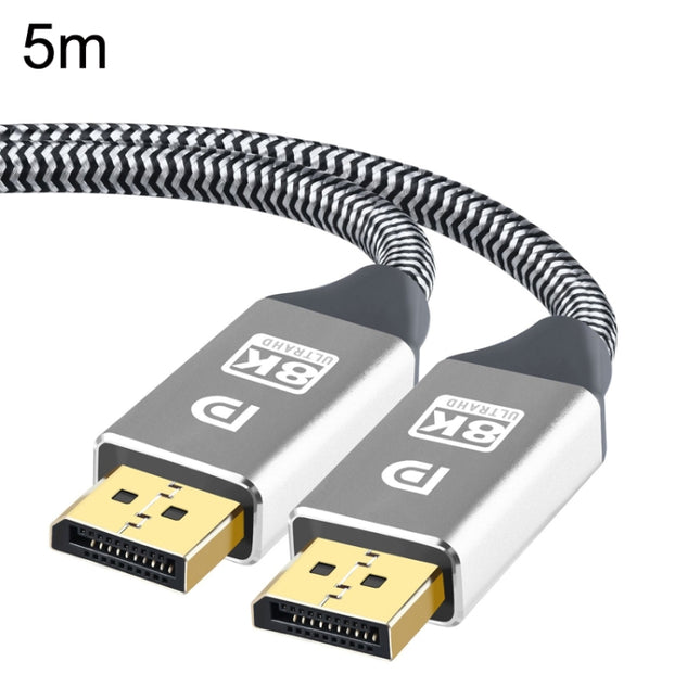 5m 1.4 Version DP Cable Gold-Plated Interface 8K High-Definition Display Computer Cable 30AWG OD:6.3MM With Nylon Mesh(Silver)-garmade.com