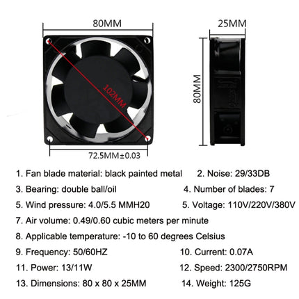 SMUOM SF8025AT 110V Double Ball Bearing 8cm Silent Chassis Cabinet Cooling Fan-garmade.com