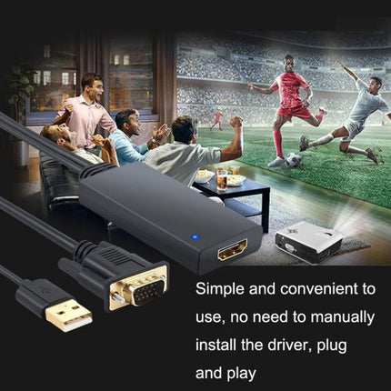 HD55Y VGA To HDMI Adapter Cable VGA+USB To HD 1080P Converter With Power Supply(Black)-garmade.com