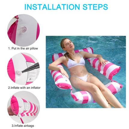 4-tube PVC Inflatable Foldable Floating Row Summer Swimming Pool Water Hammock(Diagonal Stripe Rose Red)-garmade.com