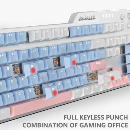 Ajazz AK35I 110 Keys White Light Backlight PBT Keycap Wired Mechanical Keyboard Green Shaft (Blue White)-garmade.com