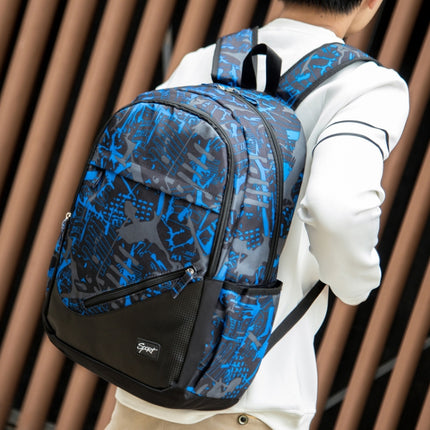 Student Schoolbag Backpack Casual Computer Travel Bag(Printing Blue)-garmade.com