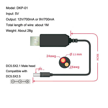 2pcs DC 5V To 9V USB Booster Cable Mobile Power Monitoring Power Cord-garmade.com