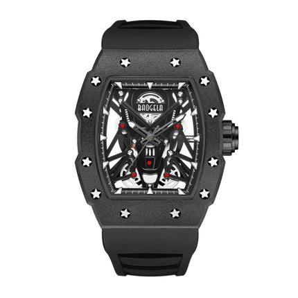 BAOGELA 224145 Barrel Skeleton Waterproof Sports Stainless Steel Silicone Men Watch(Black Shell Black Belt)-garmade.com