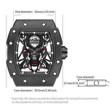 BAOGELA 224145 Barrel Skeleton Waterproof Sports Stainless Steel Silicone Men Watch(Black Shell Black Belt)-garmade.com